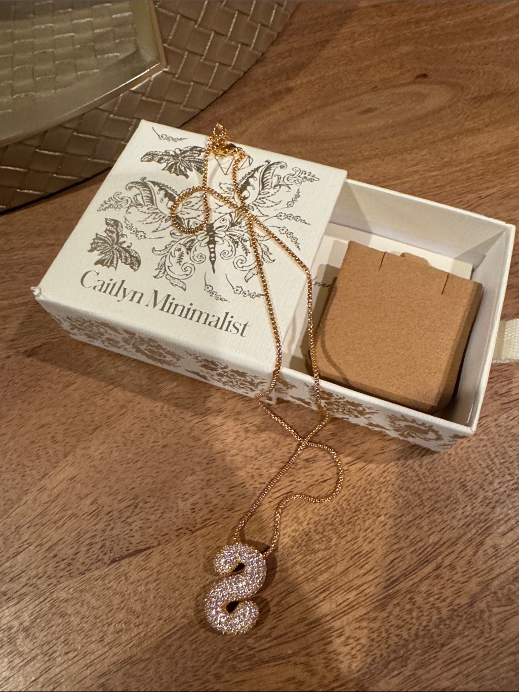 Caitlyn Minimalist Gold Crystal 'S' Initial Necklace — image 3 of 3